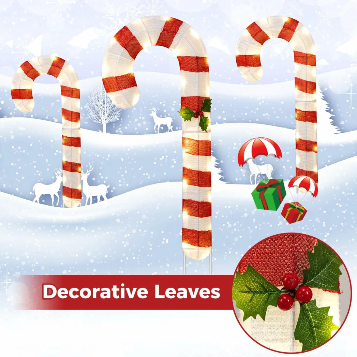 Tangkula 3 Pieces Christmas Lighted Outdoor Candy Canes, 31.5