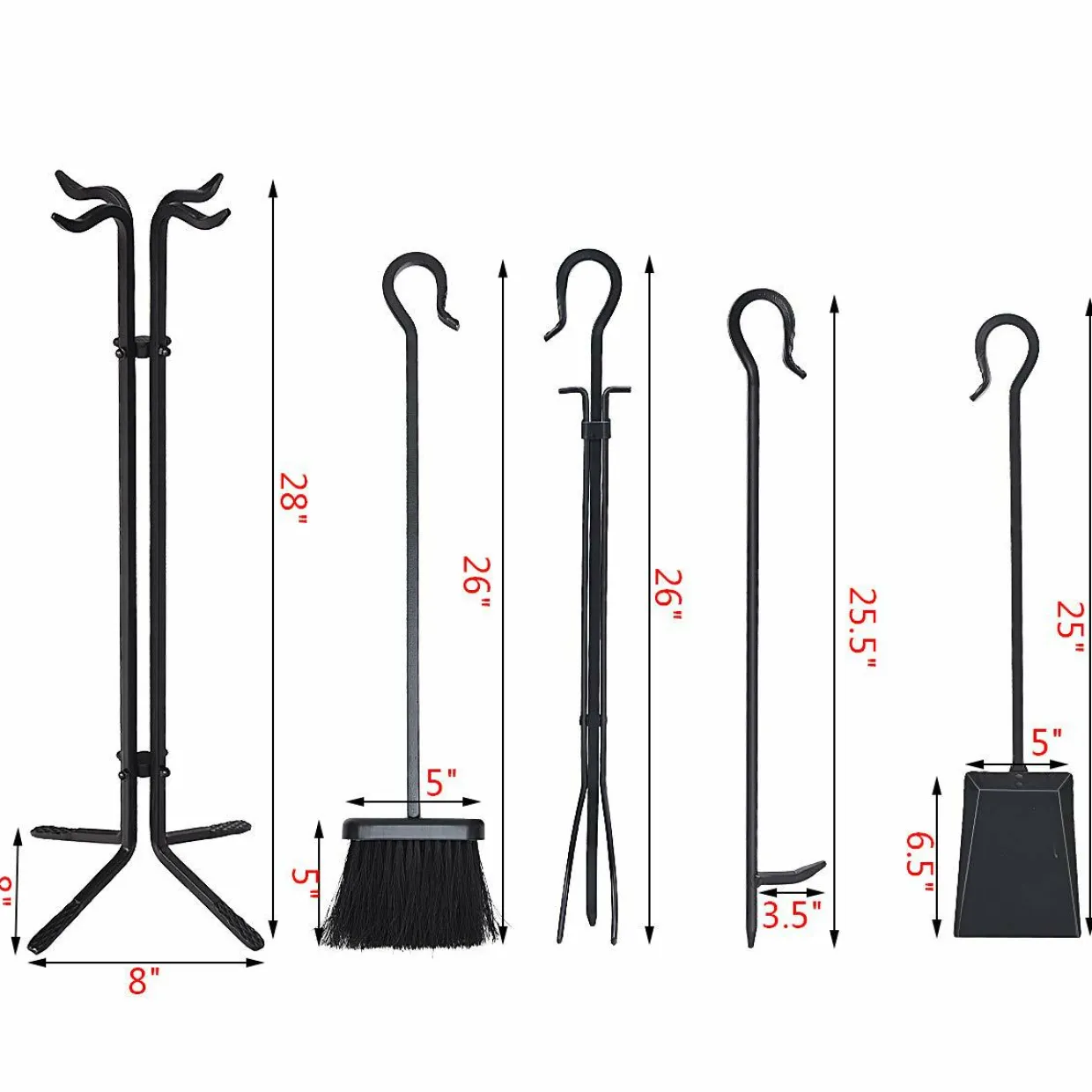 Tangkula 5 Pieces Fireplace Tools Wrought Iron Toolset 4 Tools & Decor Holder Indoor Outdoor Tong