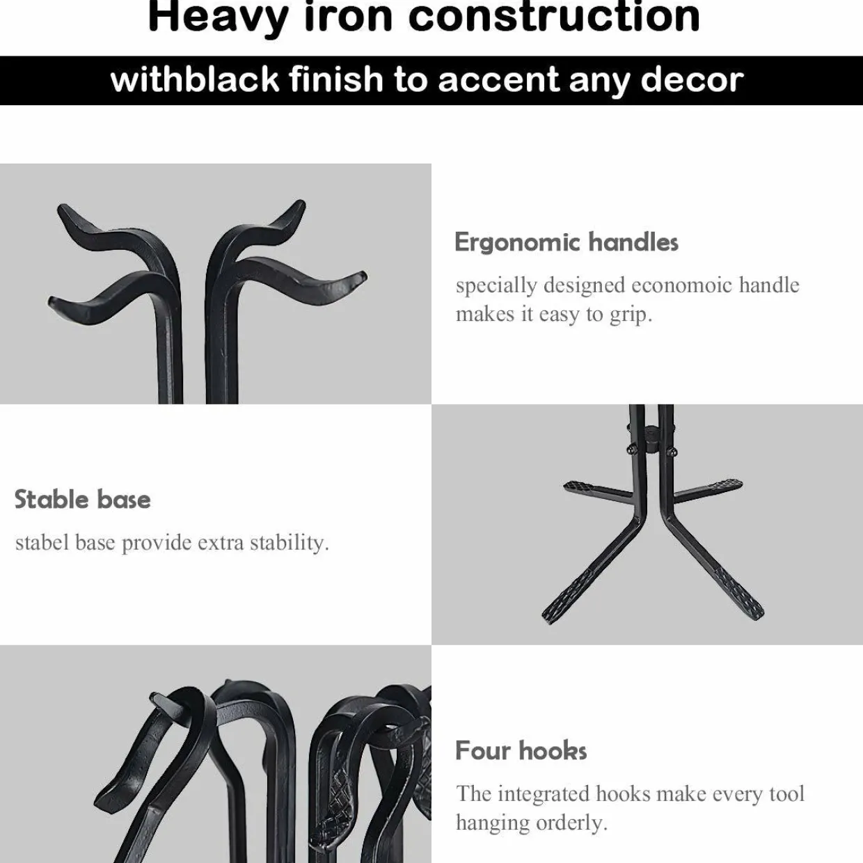 Tangkula 5 Pieces Fireplace Tools Wrought Iron Toolset 4 Tools & Decor Holder Indoor Outdoor Tong