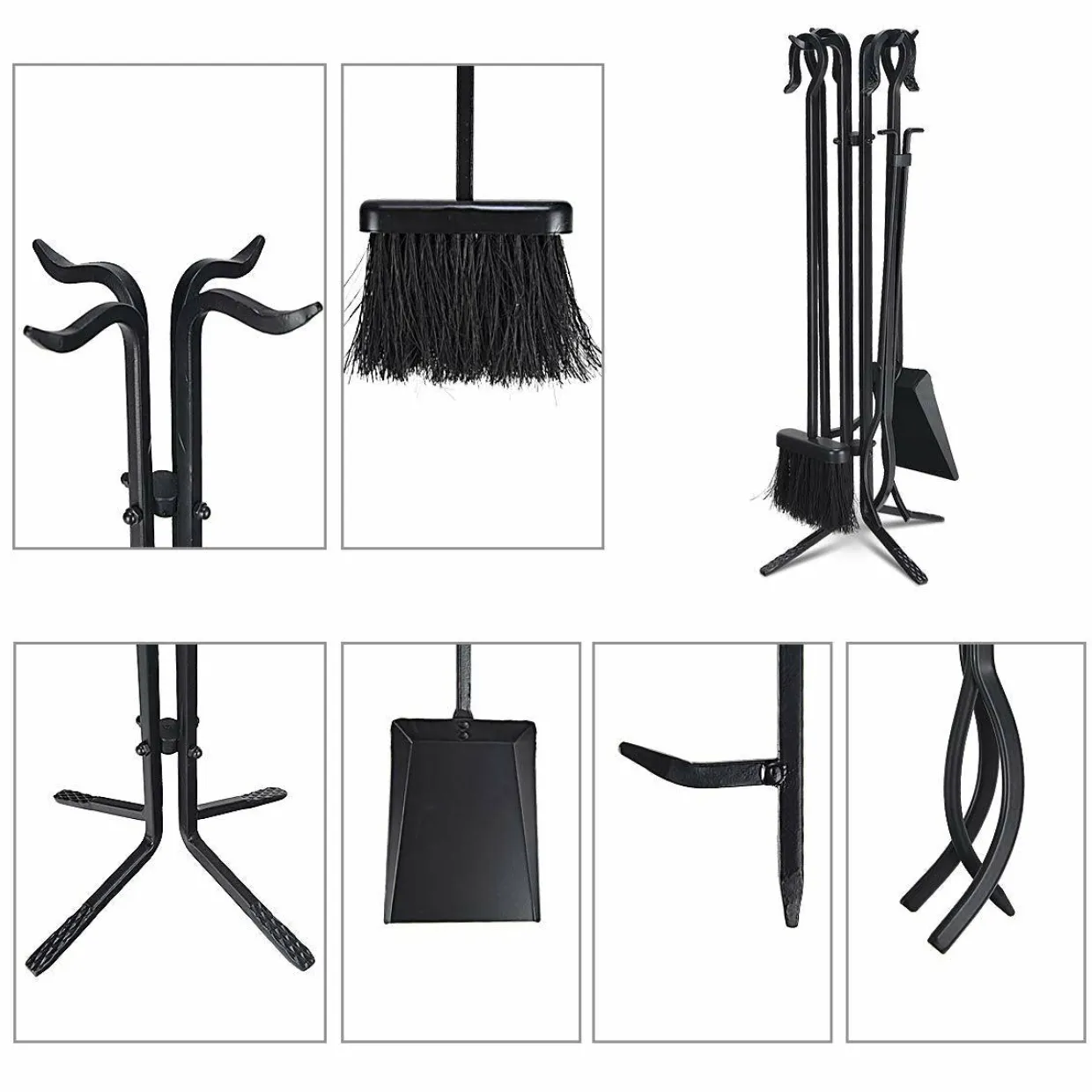 Tangkula 5 Pieces Fireplace Tools Wrought Iron Toolset 4 Tools & Decor Holder Indoor Outdoor Tong