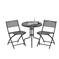 Tangkula 3 Pieces Folding Patio Bistro Set, Outdoor Folding Chairs & Table Set