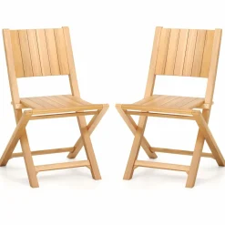 Tangkula 2/4 Pieces Folding Patio Chairs(Slat Back)