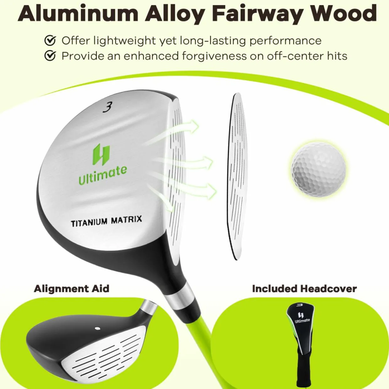 Tangkula 3 Pieces Junior Golf Club Set for Children Right Hand