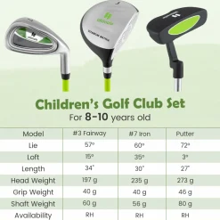 Tangkula 3 Pieces Junior Golf Club Set for Children Right Hand