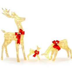 Tangkula 3 Pieces Lighted Christmas Reindeer Family Set