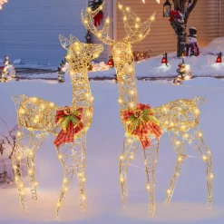 Tangkula 2 Pieces Lighted Christmas Reindeer Family Set with 230 LED Lights