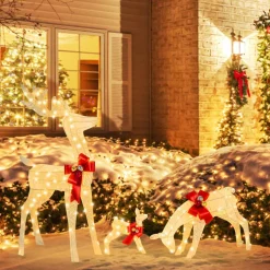 Tangkula 3 Pieces Lighted Christmas Reindeer Family Set