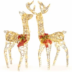 Tangkula 2 Pieces Lighted Christmas Reindeer Family Set with 230 LED Lights