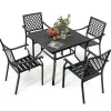 Tangkula 5 Pieces Metal Patio Dining Set, 37" Square Dining Table with 4 Stackable Chairs