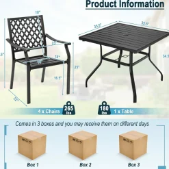 Tangkula 5 Pieces Metal Patio Dining Set, 37