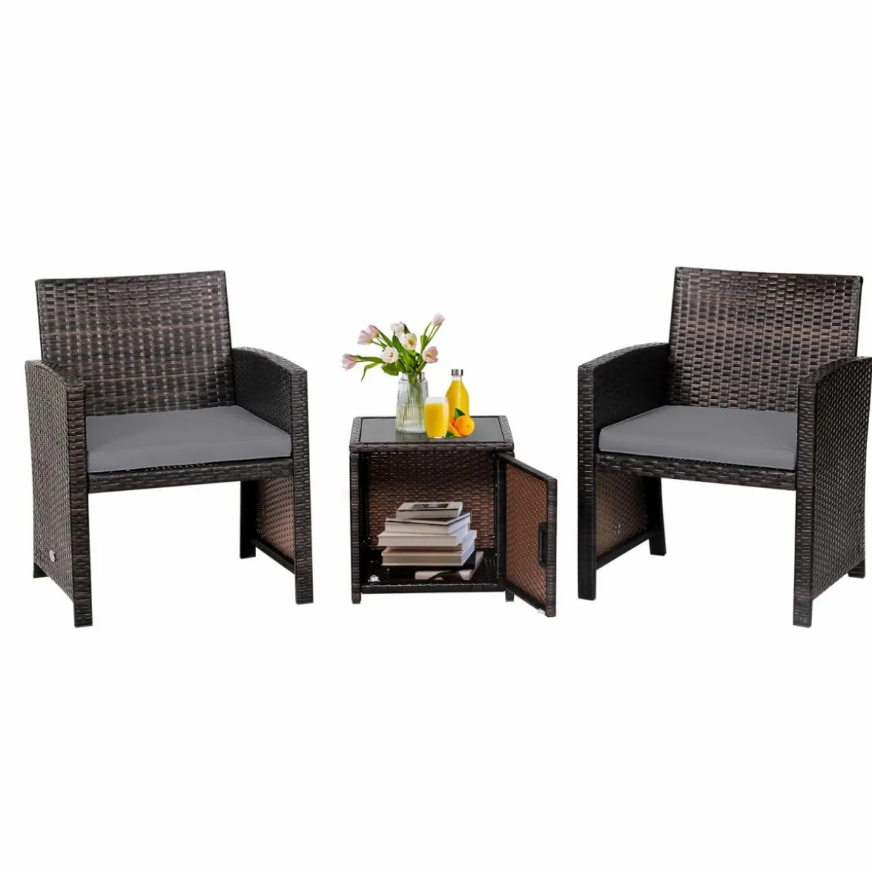 Tangkula 3 Pieces Outdoor PE Wicker Bistro Set with Waterproof Cover