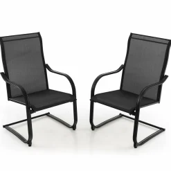 Tangkula 2 Pieces Outdoor Dining Chairs, Patio C-Spring Motion with Cozy & Breathable Seat Fabric
