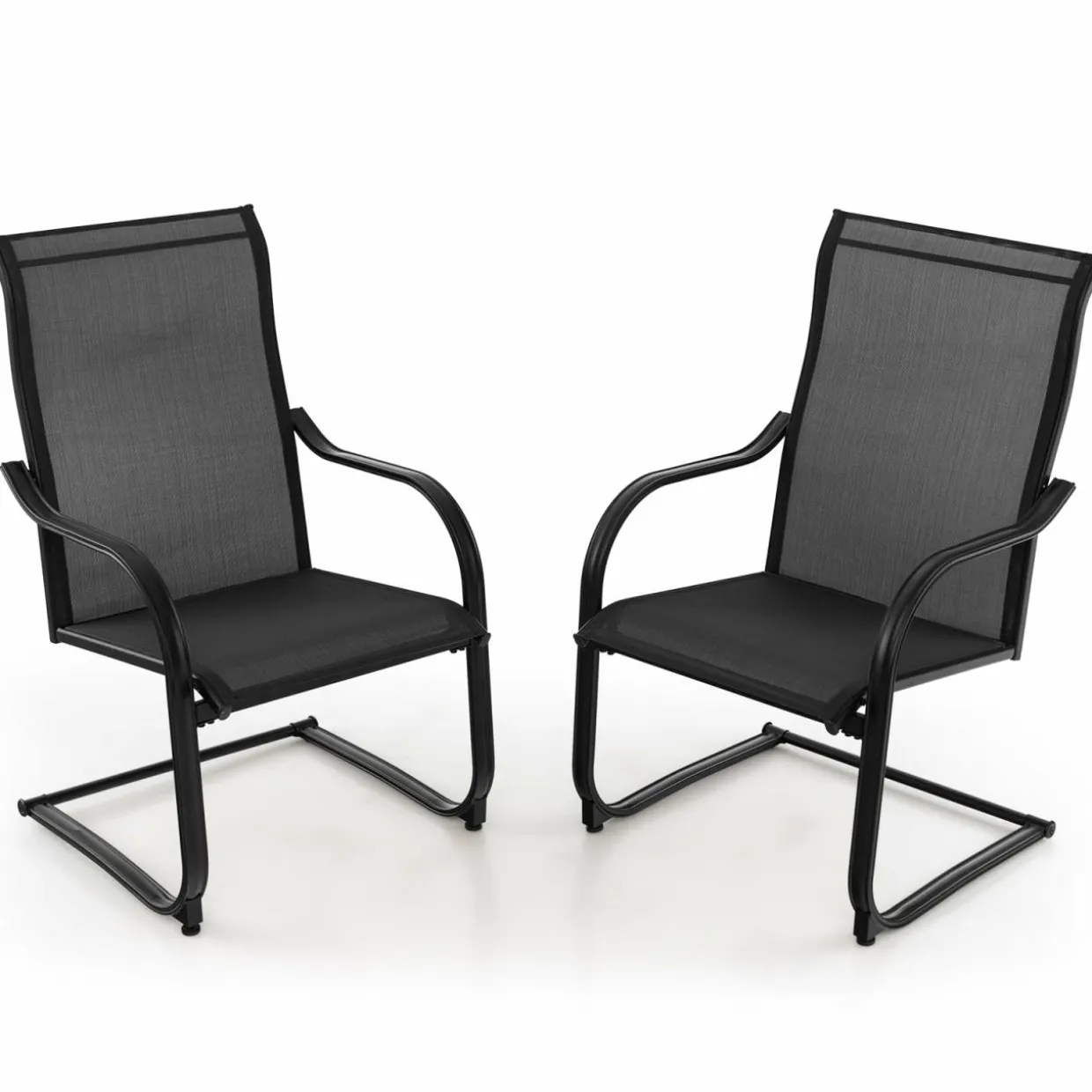 Tangkula 2 Pieces Outdoor Dining Chairs, Patio C-Spring Motion with Cozy & Breathable Seat Fabric