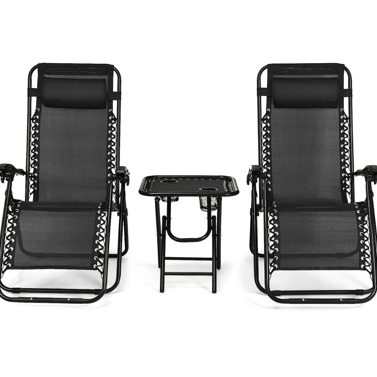 Tangkula 3 Pieces Outdoor Zero Gravity Chair Set, Folding Reclining Lounge Chair with Adjustable Backrest