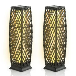 Tangkula 2 Pieces Outdoor Solar Powered Floor Lamps