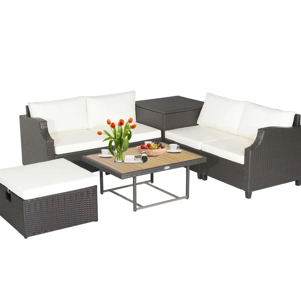 Tangkula 7 Pieces Outdoor Hand-Woven PE Wicker Furniture Set