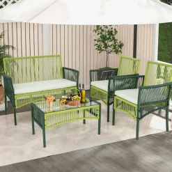 Tangkula 4 Pieces Outdoor Rattan Chair Set for Backyard, Poolside, Balcony