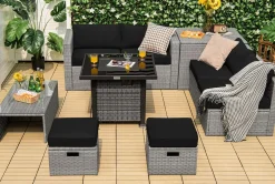 Tangkula 9 Pieces Outdoor Patio Furniture Set with 32-Inch Propane Fire Pit Table