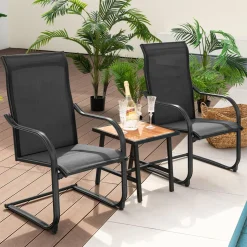 Tangkula 2 Pieces Outdoor Dining Chairs, Patio C-Spring Motion with Cozy & Breathable Seat Fabric