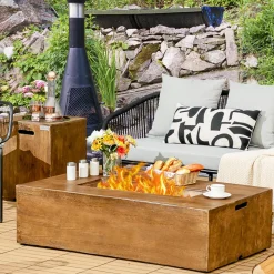 Tangkula 2 Pieces Outdoor Propane Fire Pit Table Set, Patiojoy 48 Inch Rustic 50,000 BTU Rectangular Gas Fire Pit Table