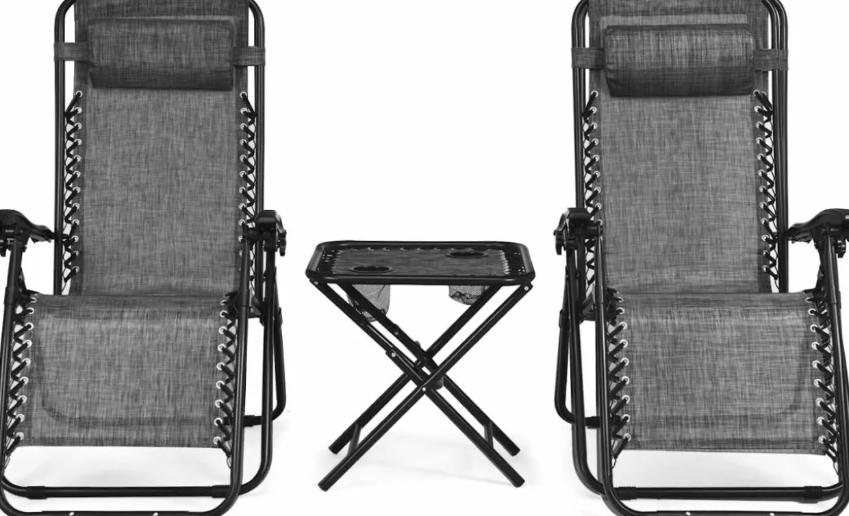 Tangkula 3 Pieces Outdoor Zero Gravity Chair Set, Folding Reclining Lounge Chair with Adjustable Backrest