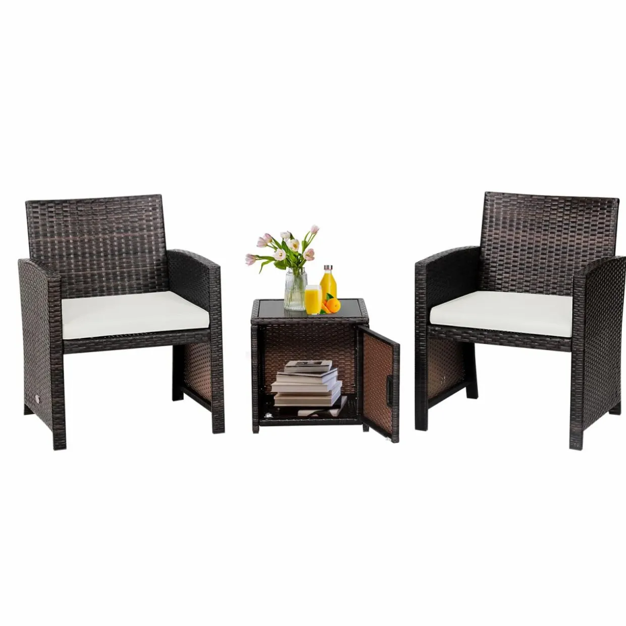 Tangkula 3 Pieces Outdoor PE Wicker Bistro Set with Waterproof Cover