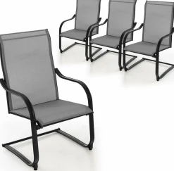 Tangkula 2 Pieces Outdoor Dining Chairs, Patio C-Spring Motion with Cozy & Breathable Seat Fabric