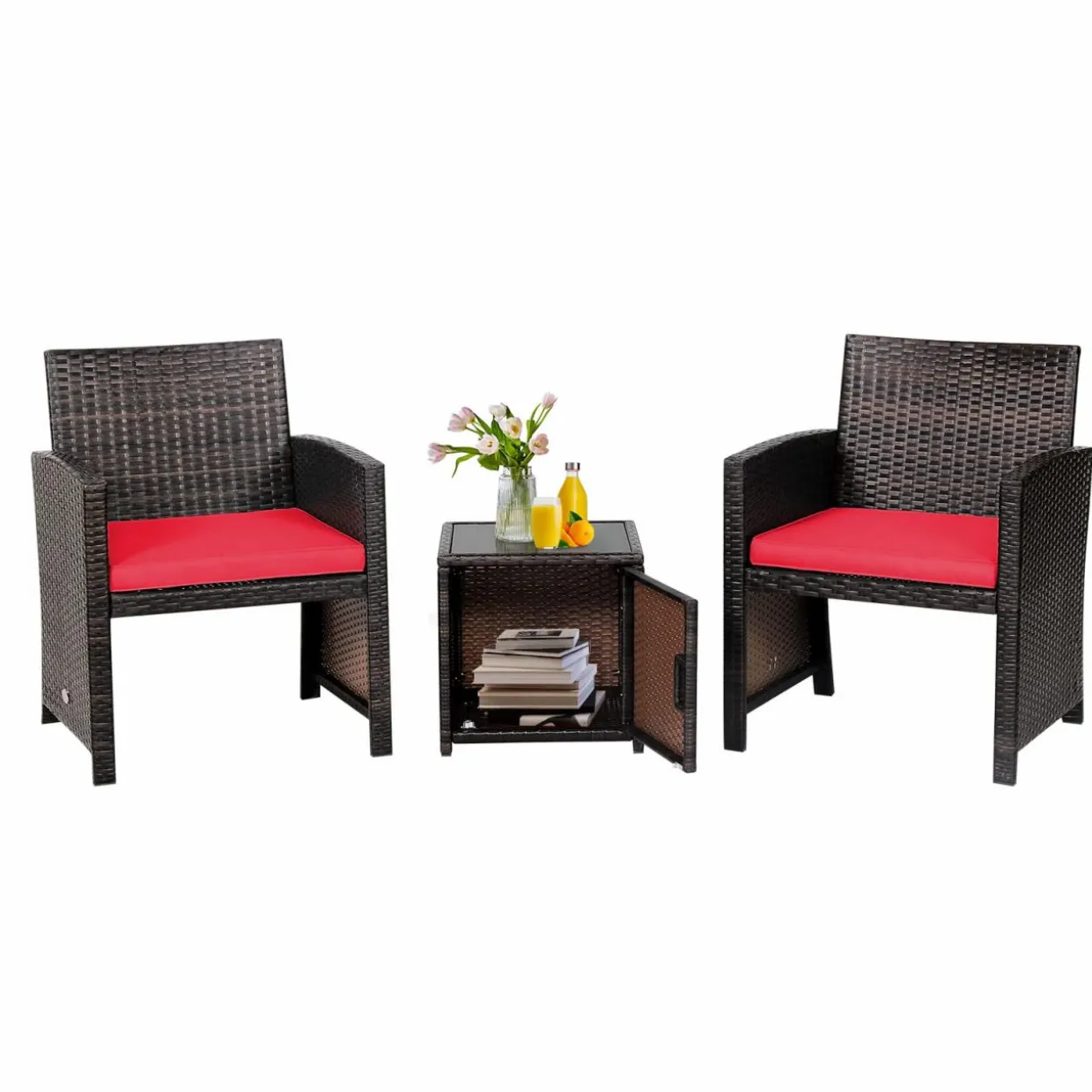 Tangkula 3 Pieces Outdoor PE Wicker Bistro Set with Waterproof Cover