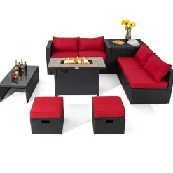 Tangkula 9 Pieces Outdoor Wicker Sectional Sofa with 42