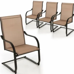 Tangkula 2 Pieces Outdoor Dining Chairs, Patio C-Spring Motion with Cozy & Breathable Seat Fabric
