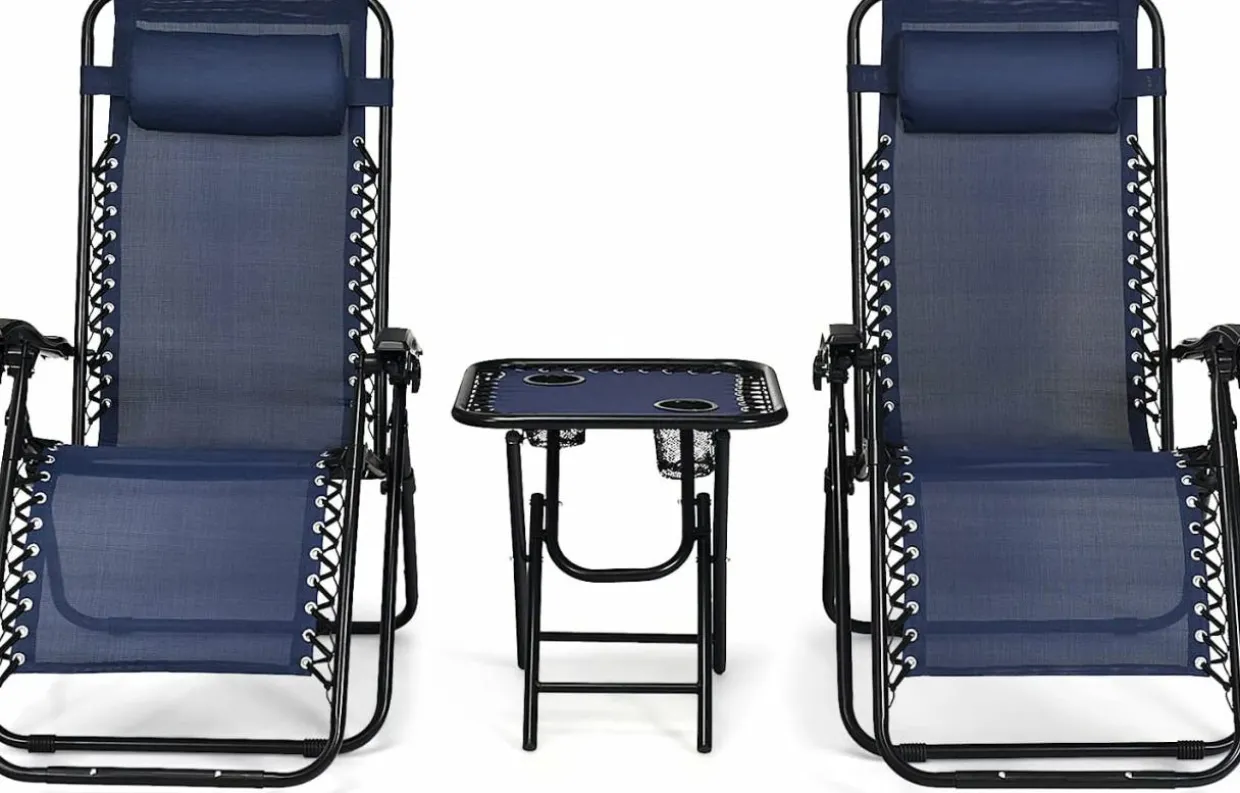 Tangkula 3 Pieces Outdoor Zero Gravity Chair Set, Folding Reclining Lounge Chair with Adjustable Backrest