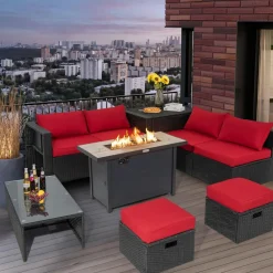Tangkula 9 Pieces Outdoor Wicker Sectional Sofa with 42