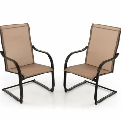 Tangkula 2 Pieces Outdoor Dining Chairs, Patio C-Spring Motion with Cozy & Breathable Seat Fabric