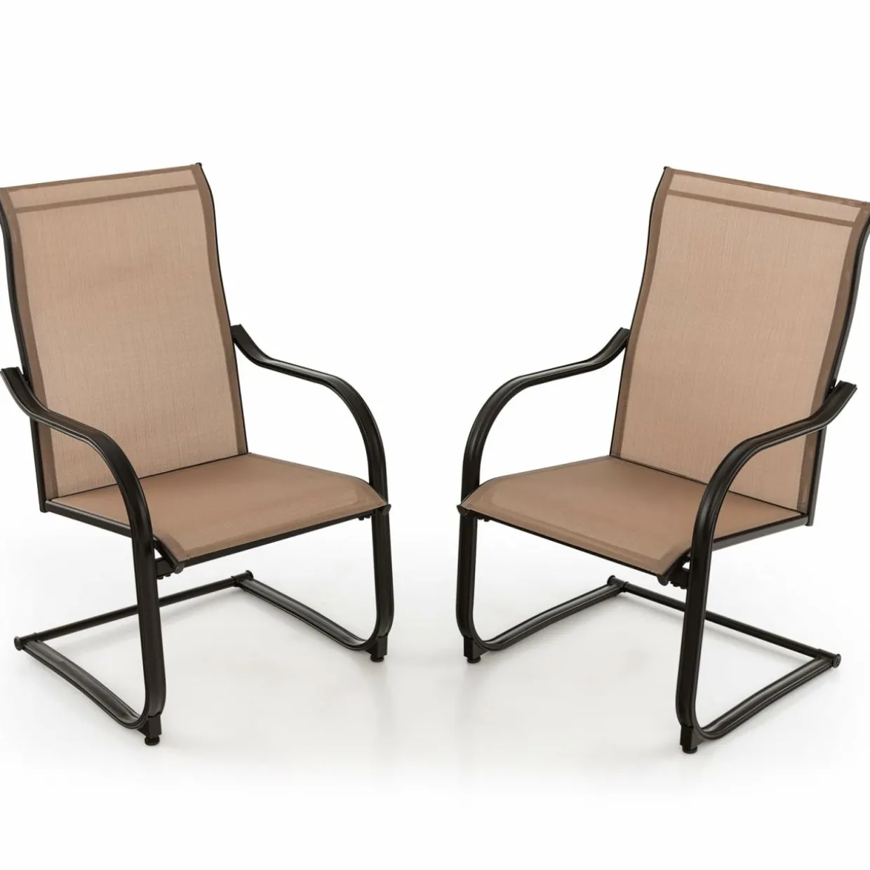 Tangkula 2 Pieces Outdoor Dining Chairs, Patio C-Spring Motion with Cozy & Breathable Seat Fabric