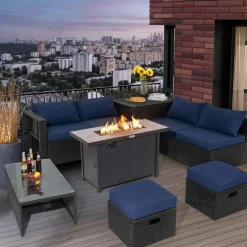 Tangkula 9 Pieces Outdoor Wicker Sectional Sofa with 42