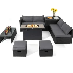 Tangkula 9 Pieces Outdoor Wicker Sectional Sofa with 42