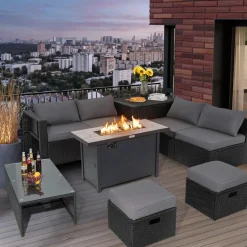 Tangkula 9 Pieces Outdoor Wicker Sectional Sofa with 42