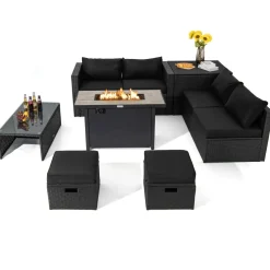Tangkula 9 Pieces Outdoor Wicker Sectional Sofa with 42