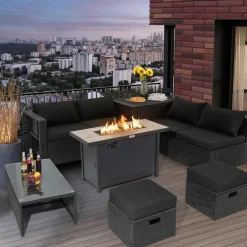 Tangkula 9 Pieces Outdoor Wicker Sectional Sofa with 42