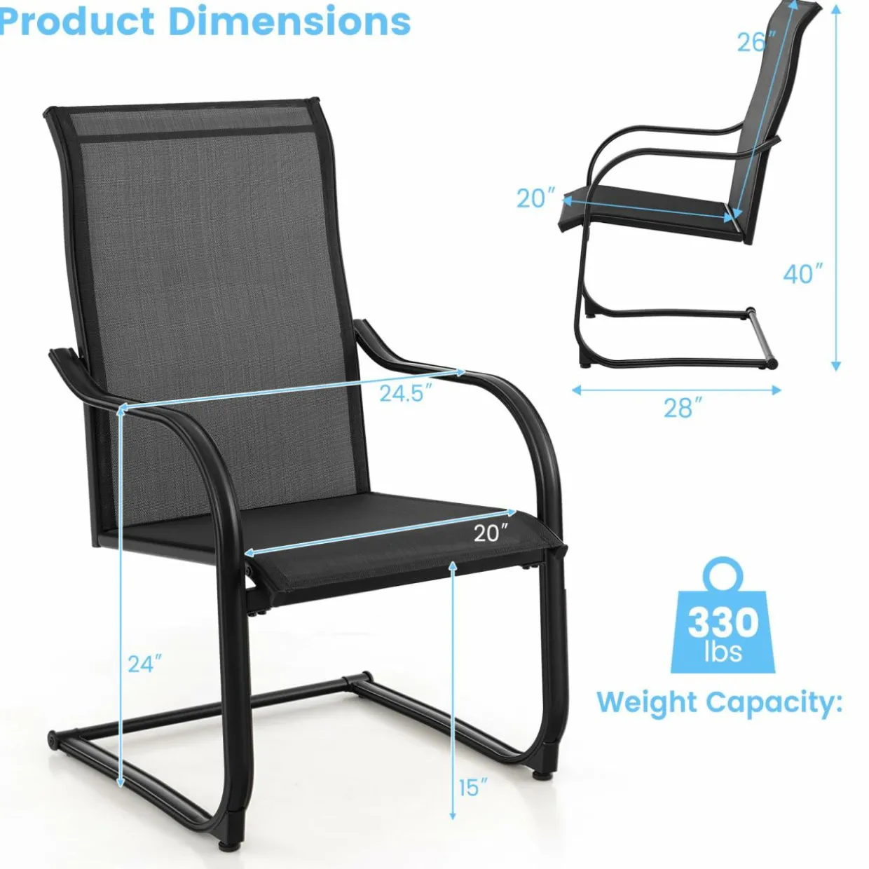 Tangkula 2 Pieces Outdoor Dining Chairs, Patio C-Spring Motion with Cozy & Breathable Seat Fabric