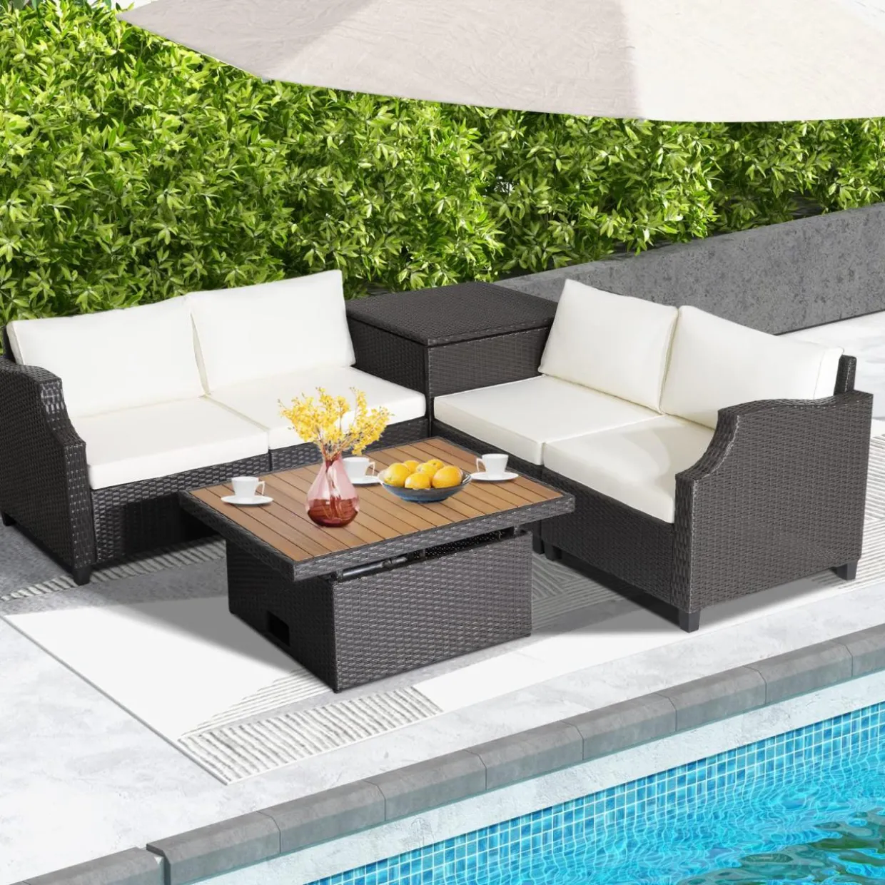 Tangkula 7 Pieces Outdoor Hand-Woven PE Wicker Furniture Set