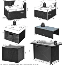 Tangkula 9 Pieces Outdoor Wicker Sectional Sofa with 42