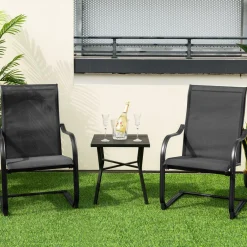 Tangkula 2 Pieces Outdoor Dining Chairs, Patio C-Spring Motion with Cozy & Breathable Seat Fabric