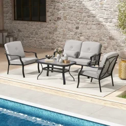 Tangkula 2/4 Pieces Outdoor Dining Chairs, Heavy Duty 330 lbs Metal Frame Ergonomic Design Patio Chair with Soft Cushions