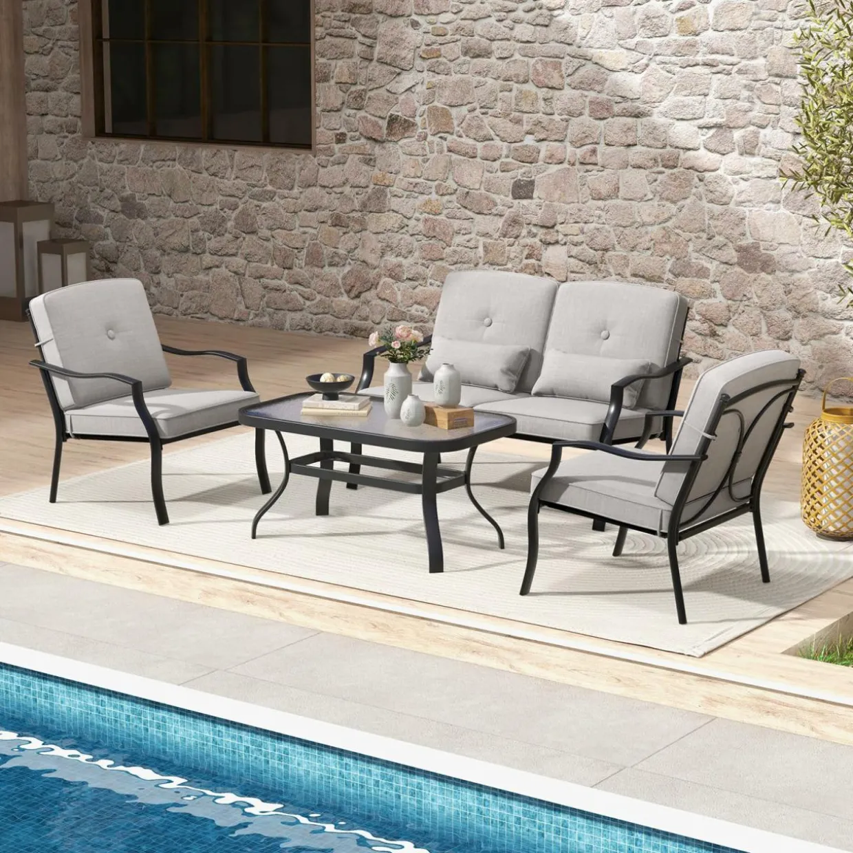 Tangkula 2/4 Pieces Outdoor Dining Chairs, Heavy Duty 330 lbs Metal Frame Ergonomic Design Patio Chair with Soft Cushions