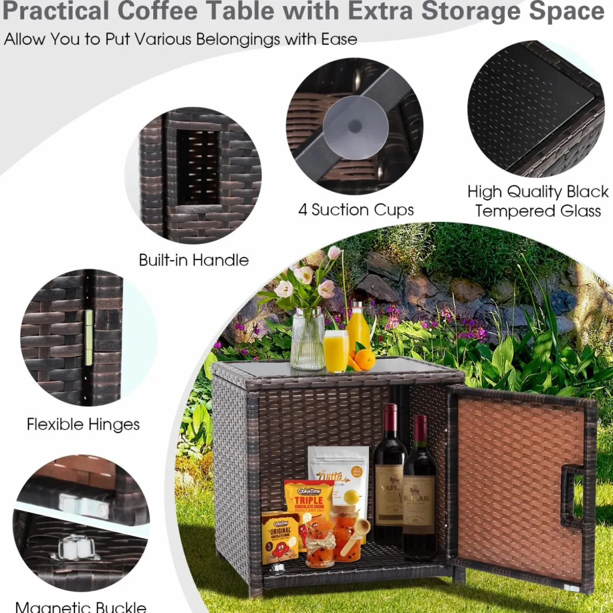 Tangkula 3 Pieces Outdoor PE Wicker Bistro Set with Waterproof Cover