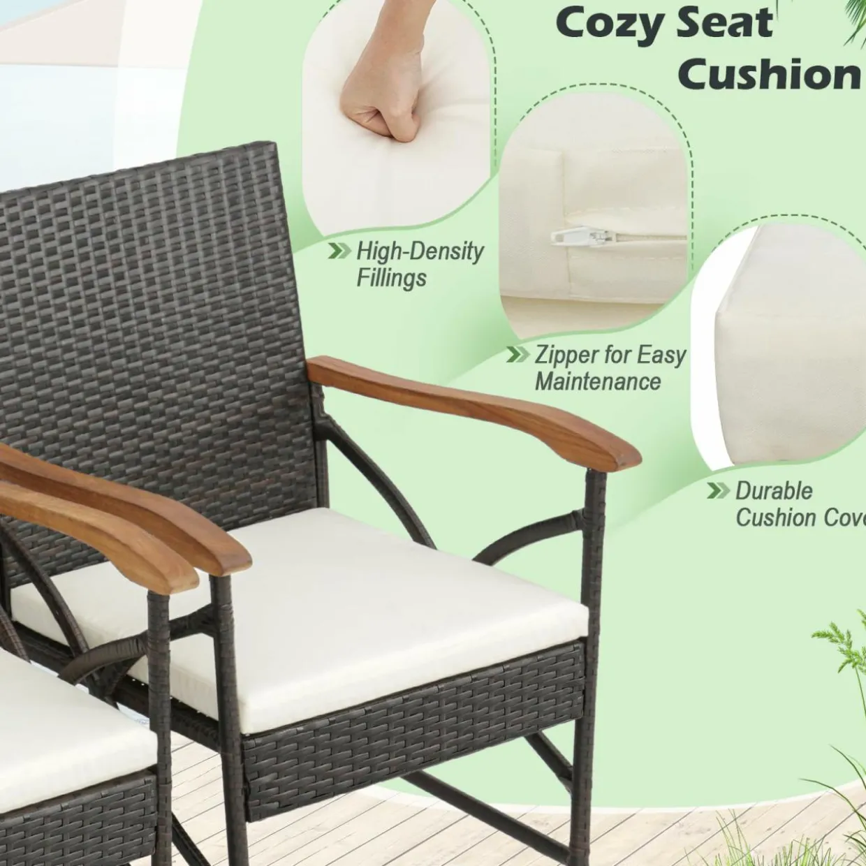 Tangkula 5 Pieces Outdoor Dining Set with Acacia Wood Table & 4 Wicker Rattan Armrest Chairs