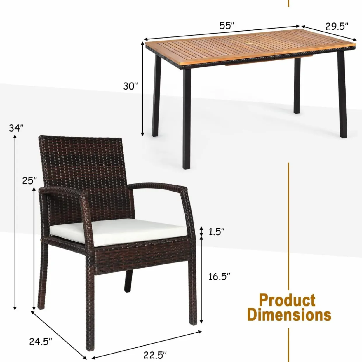 Tangkula 7 Pieces Outdoor Dining Set, Steel Frame Patio Dining Table Set w/ 6 Rattan Armrest Chairs
