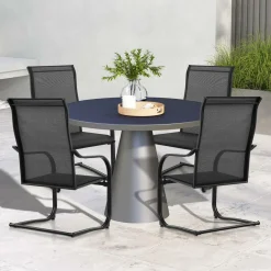 Tangkula 2 Pieces Outdoor Dining Chairs, Patio C-Spring Motion with Cozy & Breathable Seat Fabric