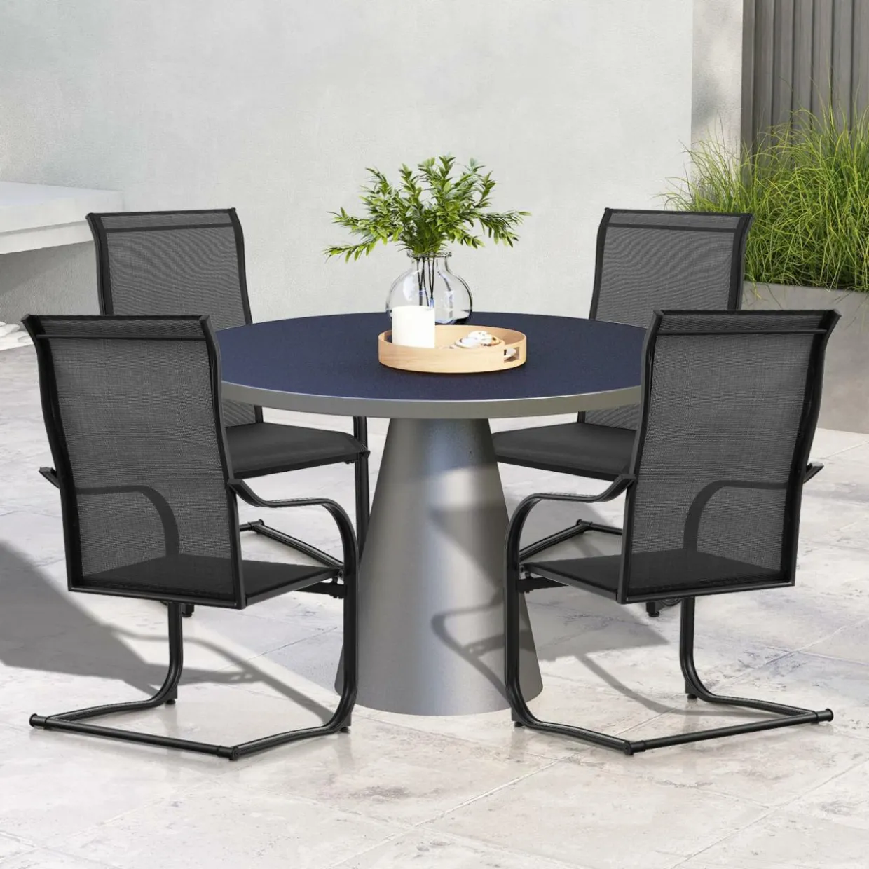 Tangkula 2 Pieces Outdoor Dining Chairs, Patio C-Spring Motion with Cozy & Breathable Seat Fabric
